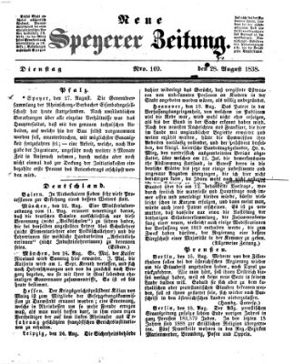 Neue Speyerer Zeitung Dienstag 28. August 1838