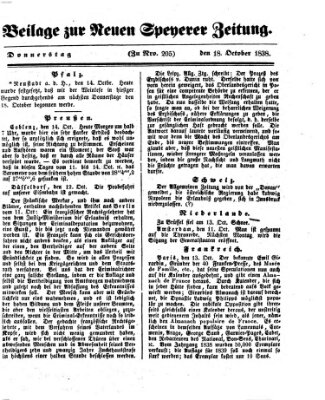 Neue Speyerer Zeitung Donnerstag 18. Oktober 1838