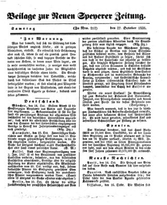 Neue Speyerer Zeitung Samstag 27. Oktober 1838