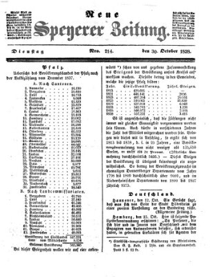 Neue Speyerer Zeitung Dienstag 30. Oktober 1838