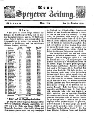 Neue Speyerer Zeitung Mittwoch 31. Oktober 1838