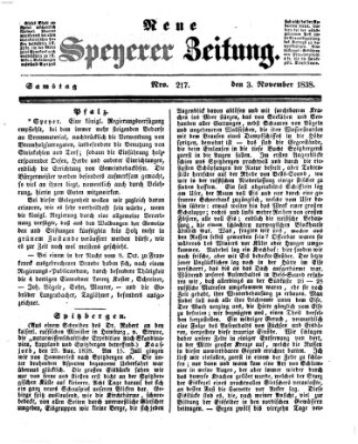 Neue Speyerer Zeitung Samstag 3. November 1838