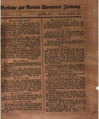 Neue Speyerer Zeitung Donnerstag 13. Dezember 1838