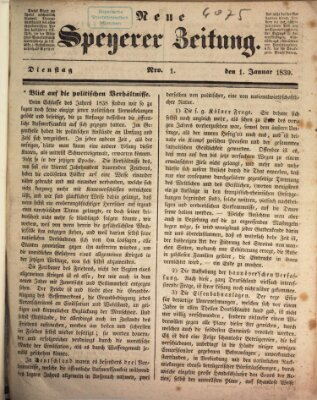 Neue Speyerer Zeitung Dienstag 1. Januar 1839