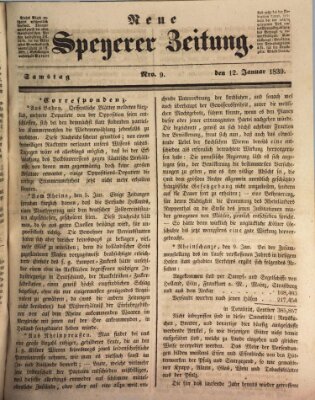 Neue Speyerer Zeitung Samstag 12. Januar 1839