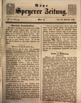 Neue Speyerer Zeitung Dienstag 22. Januar 1839