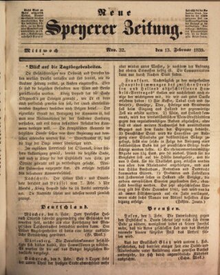 Neue Speyerer Zeitung Mittwoch 13. Februar 1839