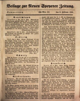 Neue Speyerer Zeitung Donnerstag 14. Februar 1839