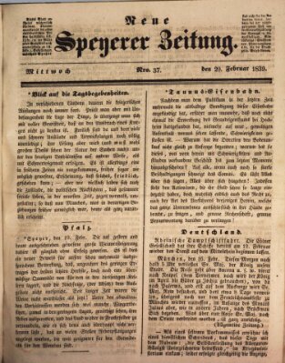 Neue Speyerer Zeitung Mittwoch 20. Februar 1839