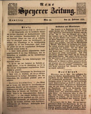 Neue Speyerer Zeitung Samstag 23. Februar 1839