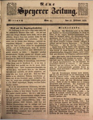 Neue Speyerer Zeitung Mittwoch 27. Februar 1839