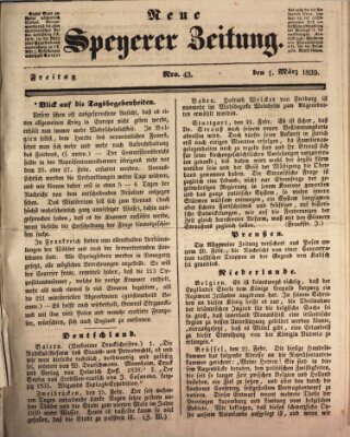 Neue Speyerer Zeitung Freitag 1. März 1839