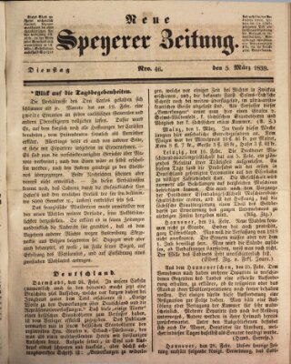 Neue Speyerer Zeitung Mittwoch 6. März 1839