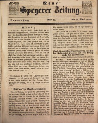 Neue Speyerer Zeitung Donnerstag 25. April 1839