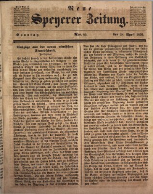 Neue Speyerer Zeitung Sonntag 28. April 1839