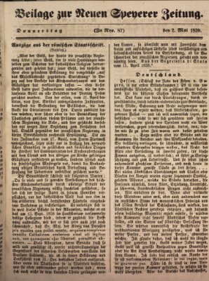 Neue Speyerer Zeitung Donnerstag 2. Mai 1839