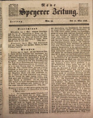 Neue Speyerer Zeitung Freitag 10. Mai 1839