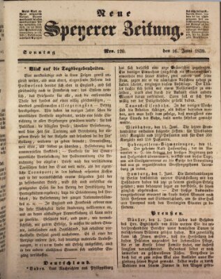 Neue Speyerer Zeitung Sonntag 16. Juni 1839