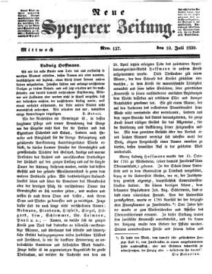 Neue Speyerer Zeitung Mittwoch 10. Juli 1839