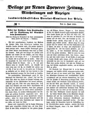 Neue Speyerer Zeitung Donnerstag 11. Juli 1839