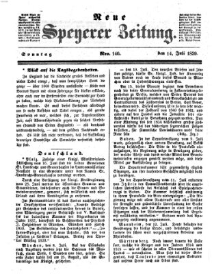 Neue Speyerer Zeitung Sonntag 14. Juli 1839