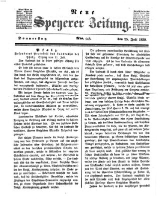 Neue Speyerer Zeitung Donnerstag 25. Juli 1839