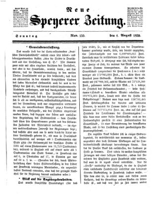 Neue Speyerer Zeitung Sonntag 4. August 1839