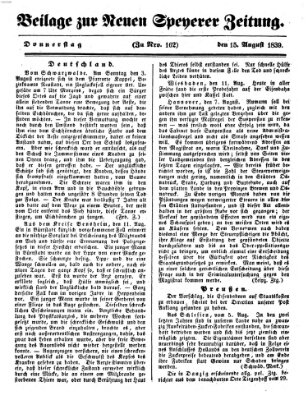 Neue Speyerer Zeitung Donnerstag 15. August 1839