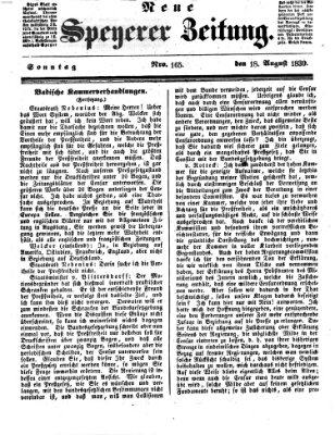 Neue Speyerer Zeitung Sonntag 18. August 1839