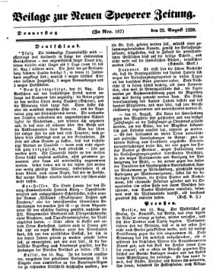 Neue Speyerer Zeitung Donnerstag 22. August 1839