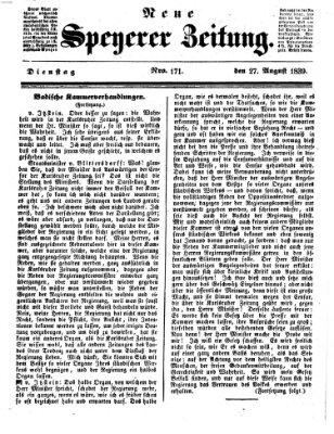 Neue Speyerer Zeitung Dienstag 27. August 1839