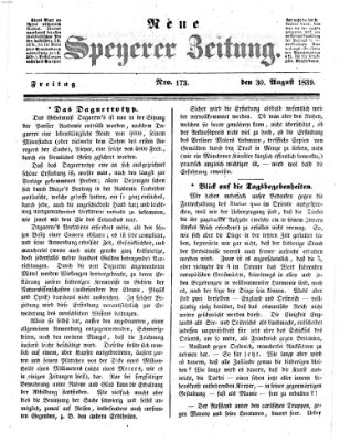 Neue Speyerer Zeitung Freitag 30. August 1839