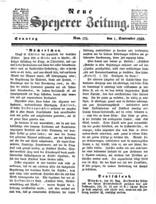 Neue Speyerer Zeitung Sonntag 1. September 1839