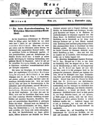 Neue Speyerer Zeitung Mittwoch 4. September 1839