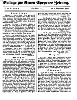 Neue Speyerer Zeitung Donnerstag 5. September 1839