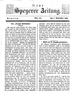 Neue Speyerer Zeitung Samstag 7. September 1839