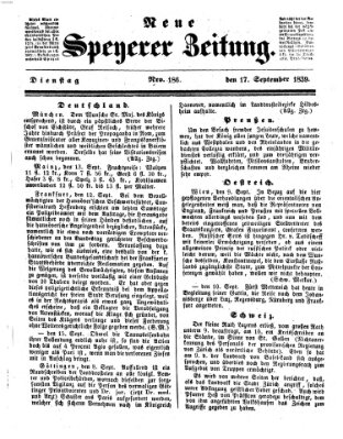 Neue Speyerer Zeitung Dienstag 17. September 1839