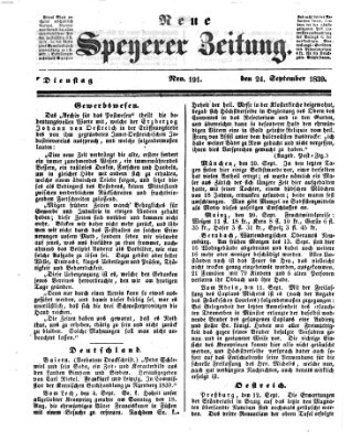 Neue Speyerer Zeitung Dienstag 24. September 1839