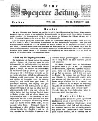 Neue Speyerer Zeitung Freitag 27. September 1839