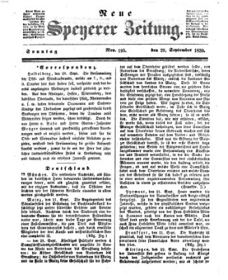 Neue Speyerer Zeitung Sonntag 29. September 1839