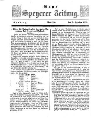 Neue Speyerer Zeitung Montag 7. Oktober 1839