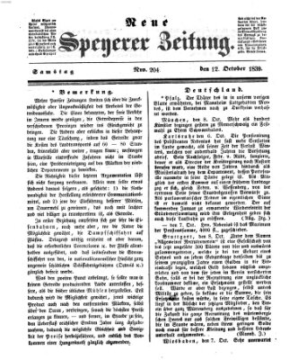 Neue Speyerer Zeitung Samstag 12. Oktober 1839