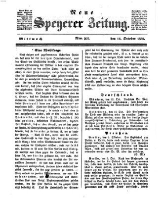 Neue Speyerer Zeitung Mittwoch 16. Oktober 1839