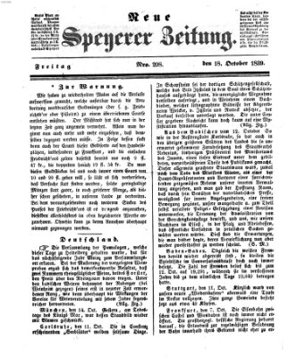 Neue Speyerer Zeitung Freitag 18. Oktober 1839