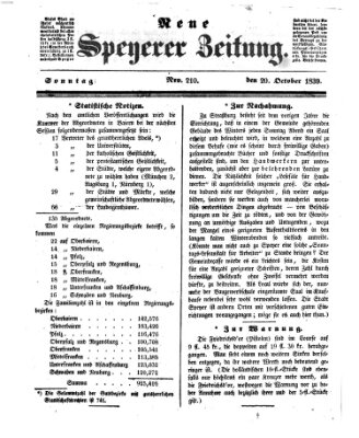 Neue Speyerer Zeitung Sonntag 20. Oktober 1839