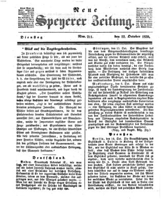 Neue Speyerer Zeitung Dienstag 22. Oktober 1839