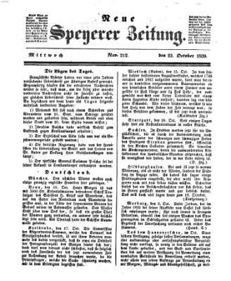 Neue Speyerer Zeitung Mittwoch 23. Oktober 1839