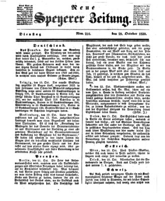 Neue Speyerer Zeitung Dienstag 29. Oktober 1839