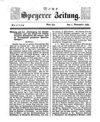 Neue Speyerer Zeitung Freitag 1. November 1839