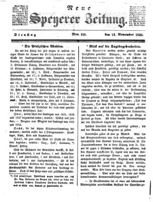 Neue Speyerer Zeitung Dienstag 12. November 1839